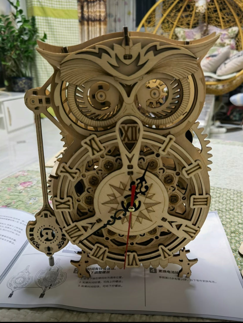 Robotime Rokr DIY Mechanical Owl Clock Model Kit Toys 3D Wooden Puzzles For Adults