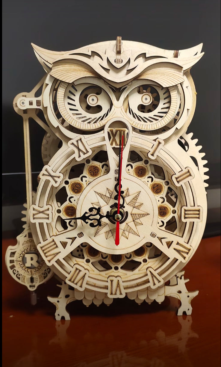 Robotime Rokr DIY Mechanical Owl Clock Model Kit Toys 3D Wooden Puzzles For Adults