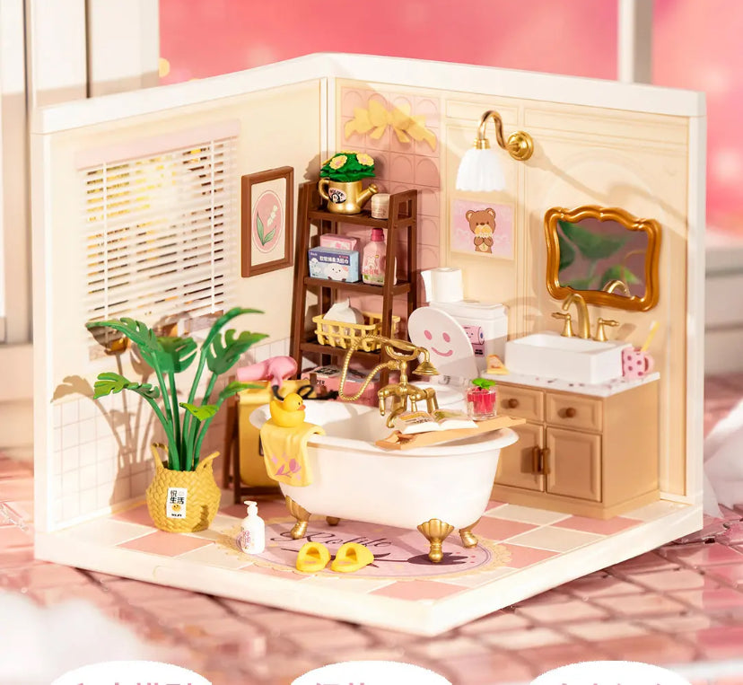 DW014 Robotime salle de bain Mini Dollhouse Kit de maison miniature à monter soi-même avec accessoires