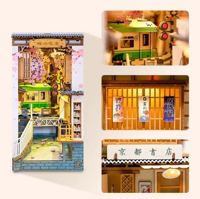 Robotime Rolife 3D Wooden DIY Miniature House Book Nook TGB01 Sakura Densya Assemble Toys Bookend for Dropshipping