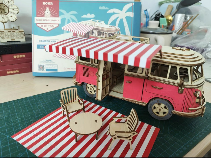 D Car Wooden Volkswagen T1 Camper Truck Puzzle Handmade DIY Wooden Assembled Model Car toy Series Boy female Gift