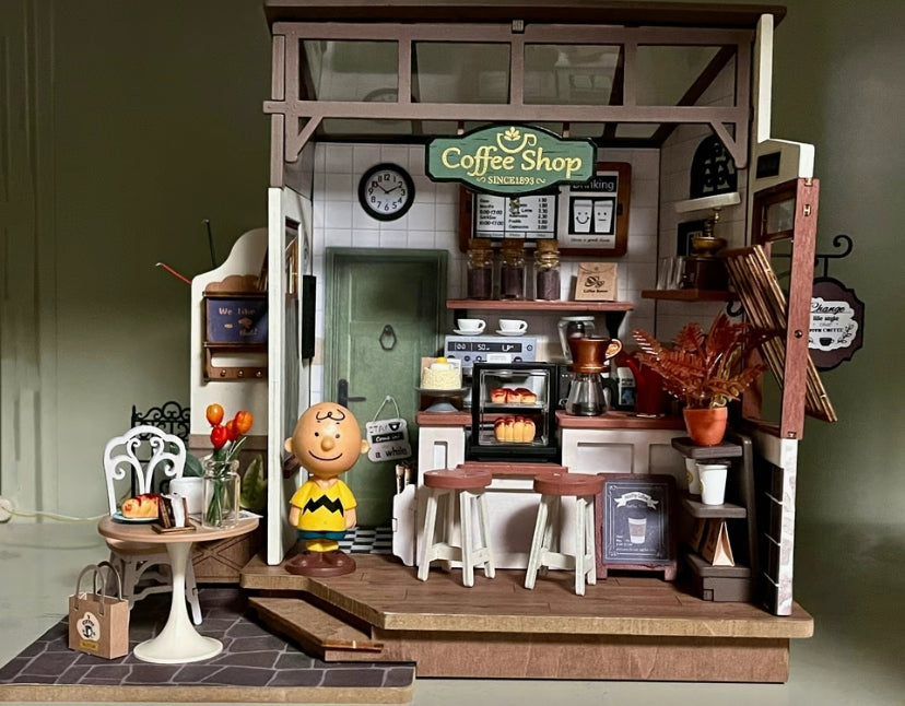 Robotime Rolife No.17 Café Miniature House Kit for Kids Adults DIY Dollhouse 3D Wooden Assembly Building Toys Home Decoration