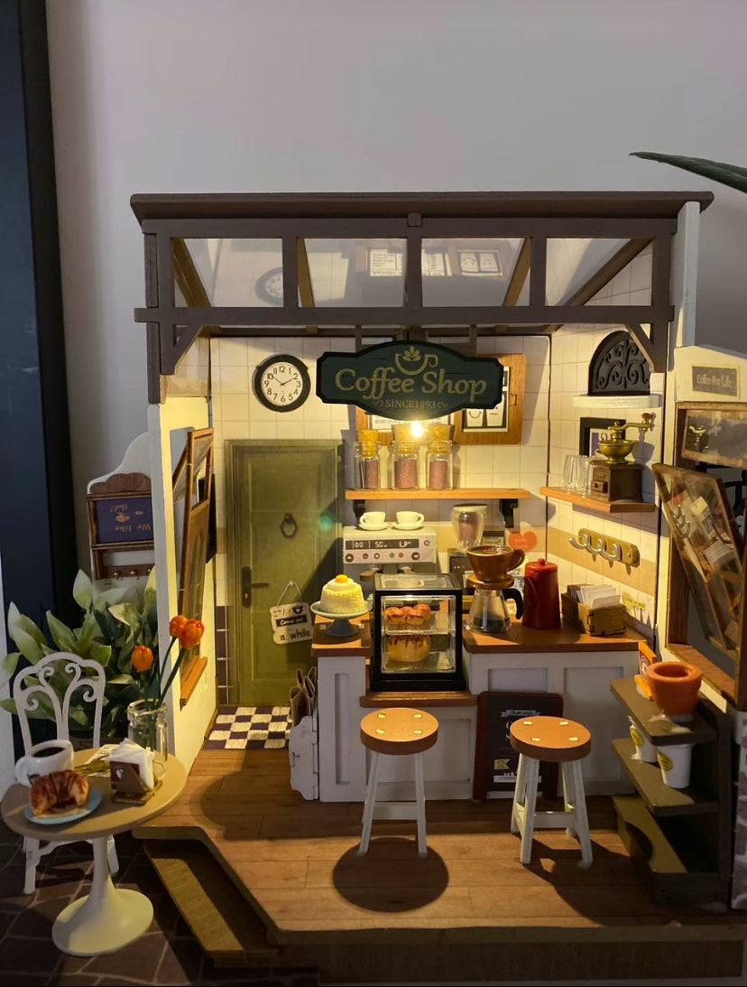 Robotime Rolife No.17 Café Miniature House Kit for Kids Adults DIY Dollhouse 3D Wooden Assembly Building Toys Home Decoration