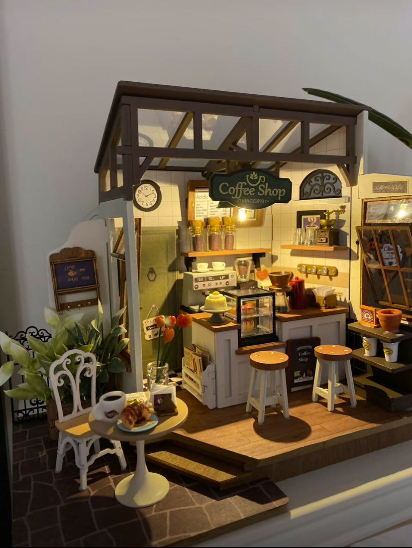 Robotime Rolife No.17 Café Miniature House Kit for Kids Adults DIY Dollhouse 3D Wooden Assembly Building Toys Home Decoration