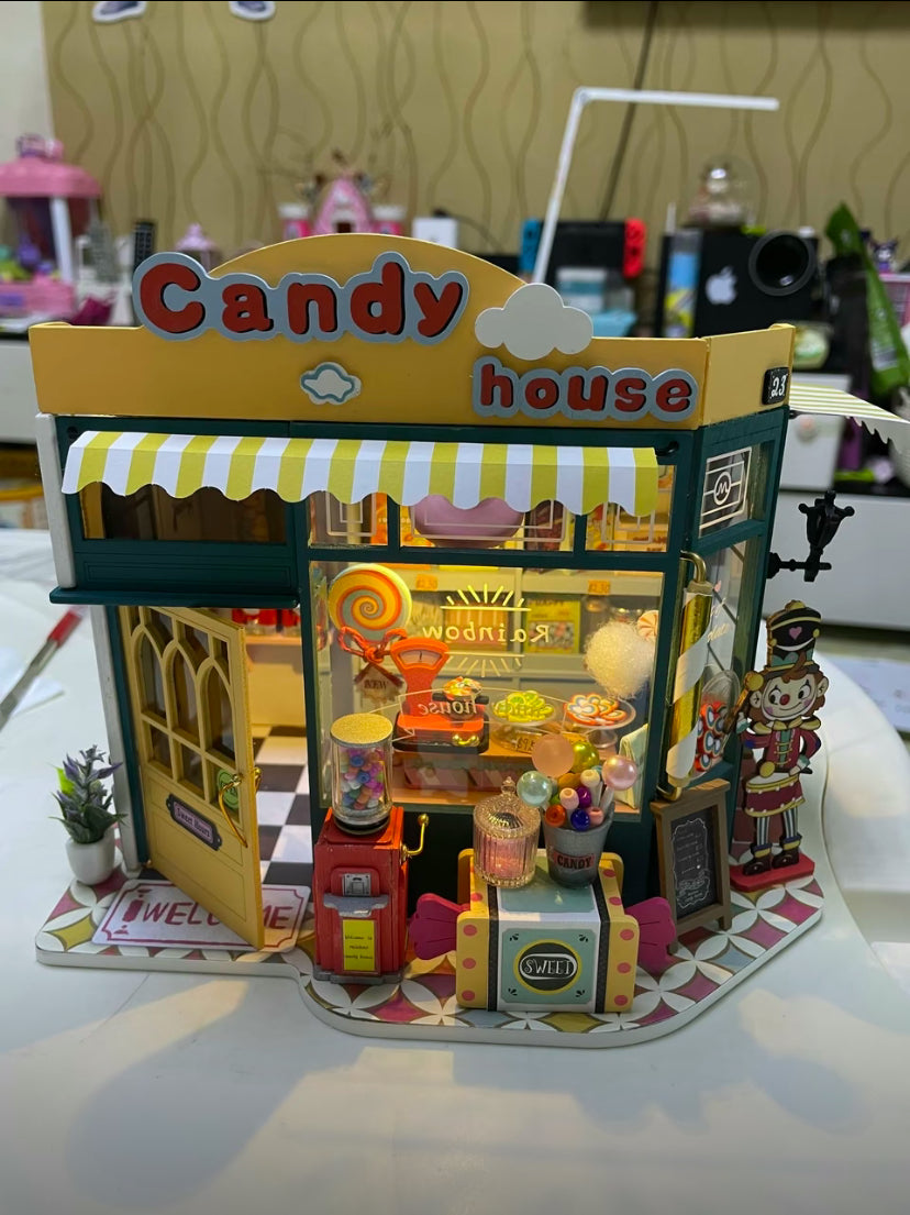 Handmade Puzzle Kit DG158 Rainbow Candy House 3D Diy Wooden Miniature Dollhouse