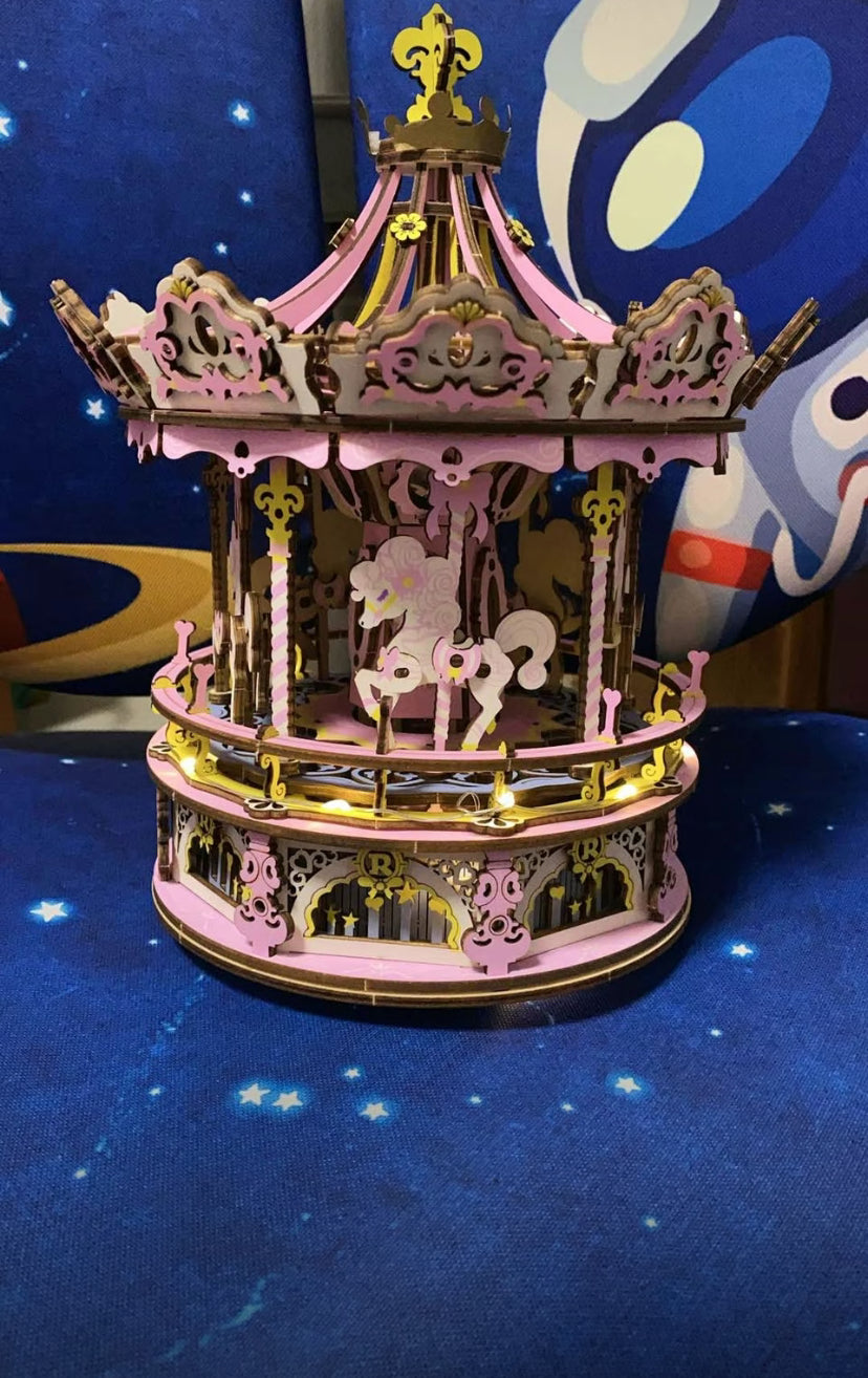 Robotime Valentines Gifts AMK62 Romantic Carousel 3D Wooden toys Diy Handmade Assembled Jigsaw Puzzle Pieces