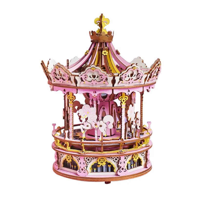 Robotime Valentines Gifts AMK62 Romantic Carousel 3D Wooden toys Diy Handmade Assembled Jigsaw Puzzle Pieces