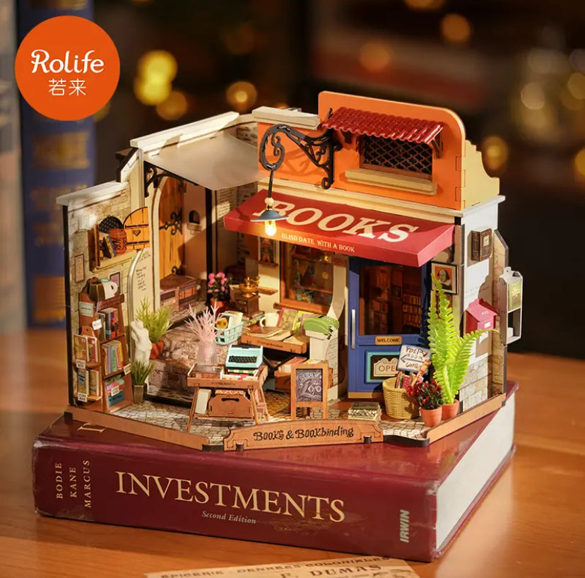 Robotime Rolife Educational Toys DIY Miniature House DG164 Corner Bookstore Model Kit Wooden 3D Puzzles