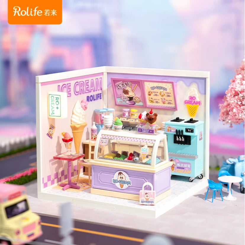 New arrival super creator DW018 icecream store diy mininature doll house