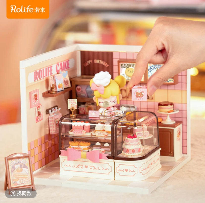 DW019 Robotime Rolife New DIY 3D Puzzle Miniature House bear COCO bread store Assembly Toy with Light Collection Decoration Gift