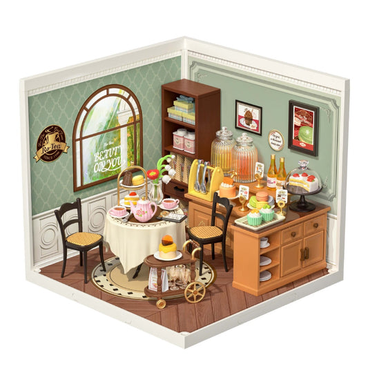 DW011 Afternoon tea  Robotime Mini Dollhouse DIY Miniature House Kit with Accessories