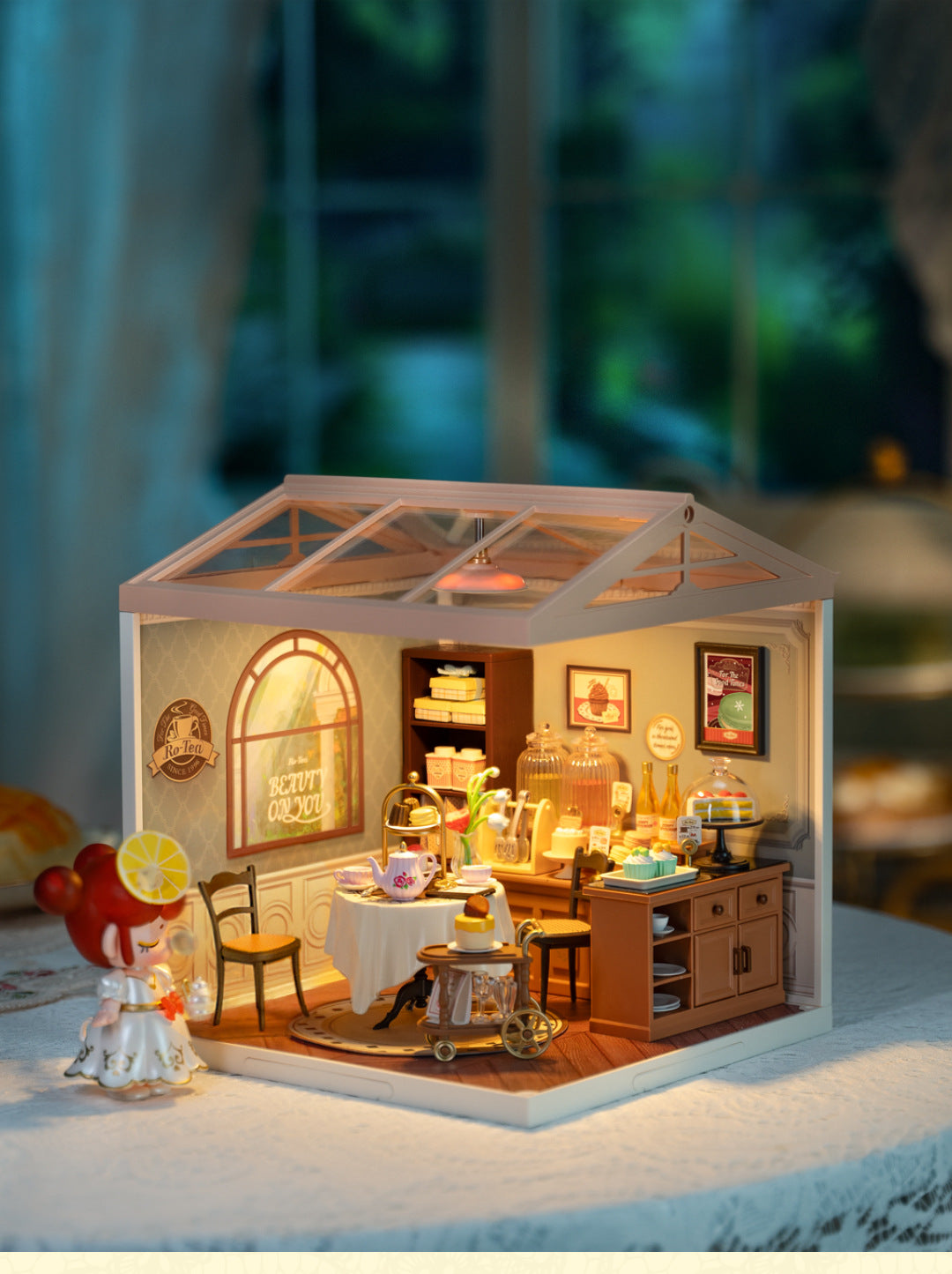 DW011 Thé de l'après-midi Robotime Mini Dollhouse Kit de maison miniature à monter soi-même avec accessoires