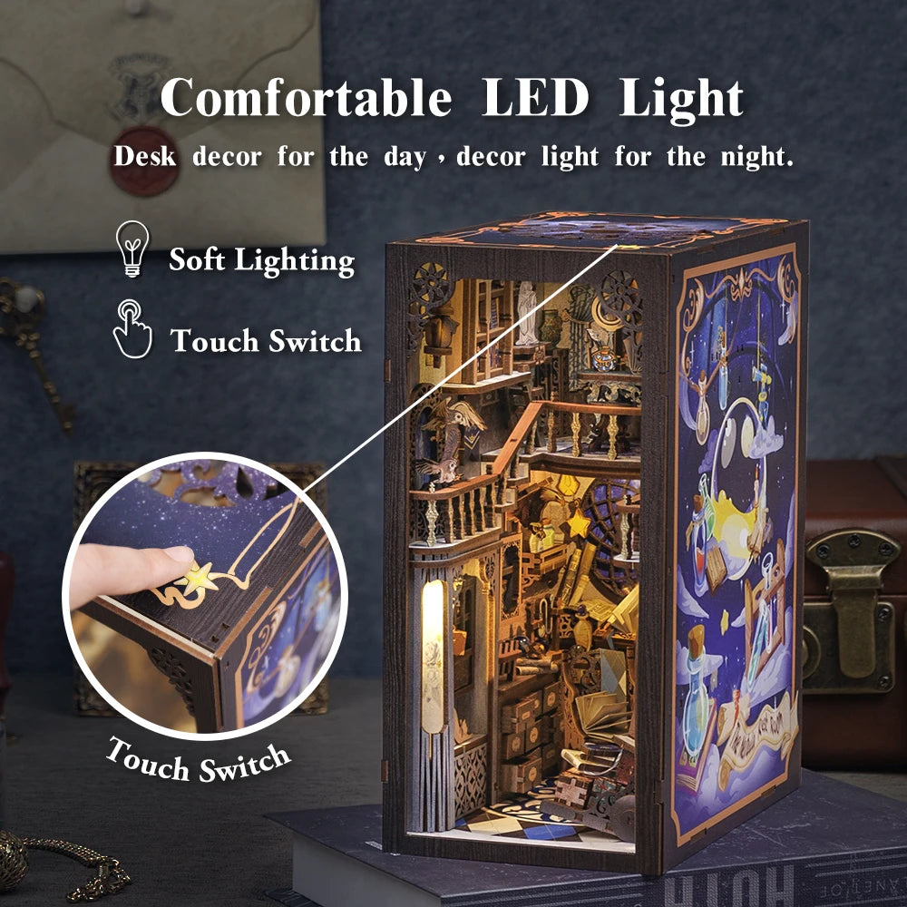 CUTEBEE Book Nook Kit DIY Doll House with LED Light Bookshelf Insert Eternal Bookstore Model Collection Series For Birthday Gift