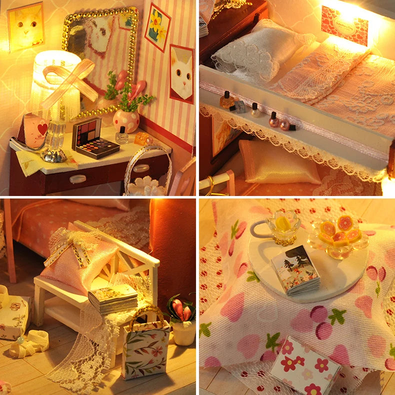 CUTEBEE Wooden Doll House 1:24 Handmade Miniature Doll House Model Building Kits Toy with Furniture For Children Adult Xmas Gift