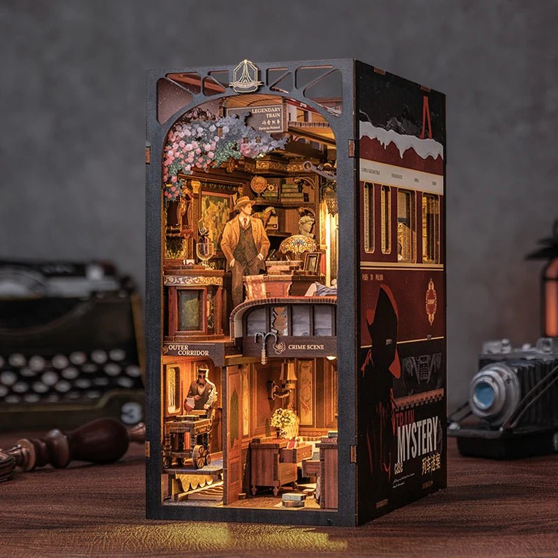 CUTEBEE DIY Book Nook Kit Miniature Dollhouse with Light Dust Cover Detective Bookshelf Insert for Craft Gift The Long Goodbye