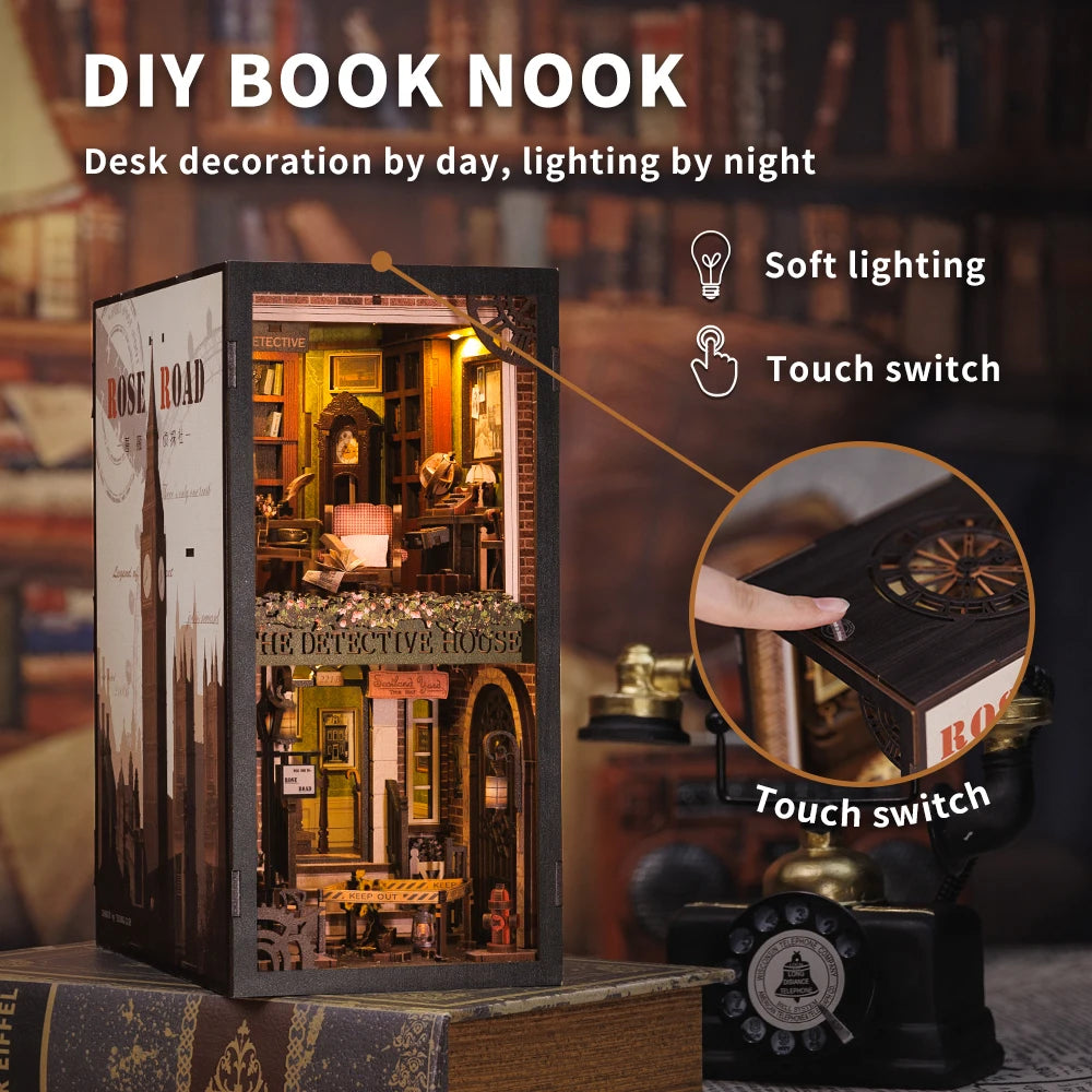 CUTEBEE Book Nook Kit DIY Doll House with LED Light Bookshelf Insert Eternal Bookstore Model Collection Series For Birthday Gift