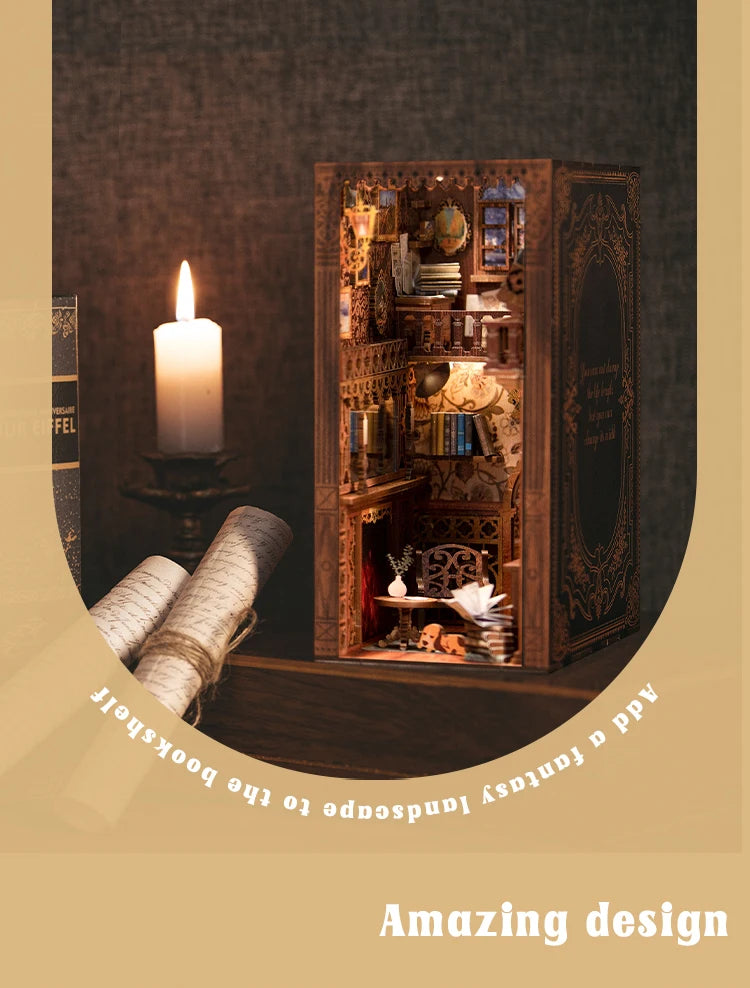 CUTEBEE Magic Book Nook Kit DIY Doll House with Light 3D Bookshelf Insert Eternal Bookstore Model Toy For Adult Birthday Gifts