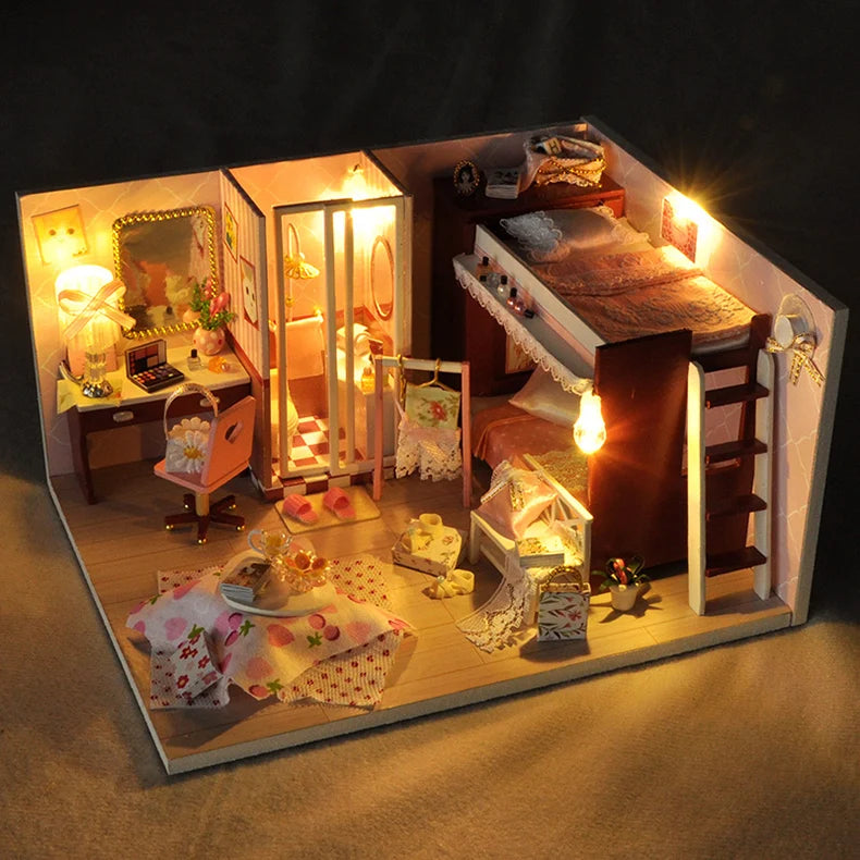 CUTEBEE Wooden Doll House 1:24 Handmade Miniature Doll House Model Building Kits Toy with Furniture For Children Adult Xmas Gift