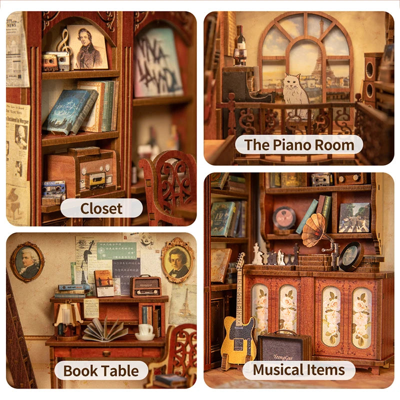 CUTEBEE Book Nook Kit DIY Doll House with LED Light Bookshelf Insert Eternal Bookstore Model Collection Series For Birthday Gift