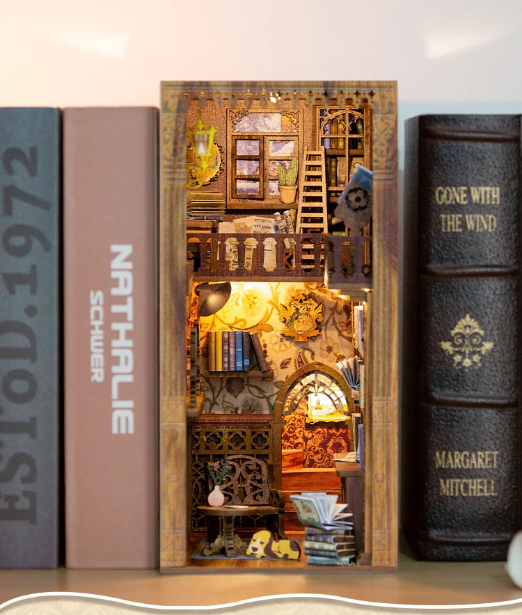 CUTEBEE Book Nook Kit DIY Doll House with LED Light Bookshelf Insert Eternal Bookstore Model Collection Series For Birthday Gift