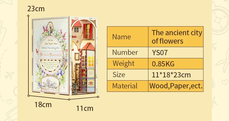 Cutebee DIY Miniature House Book Nook Bookshelf Insert Dollhouse Model Roombox Building Kit Wooden Bookshelf Toys Bookend Gifts