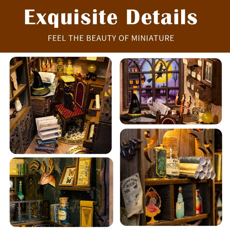 CUTEBEE DIY Book Nook Miniature House Dollhouse Booknook Touch Light Model Building Toy for Decoration Gifts Magic Pharmacist