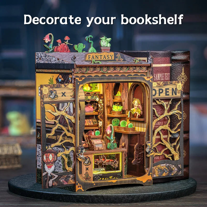 CUTEBEE DIY Book Nook Kit Miniature Dollhouse with Light Magic Bookshelf Insert Booknook Home Decoration for Craft Birthday Gift