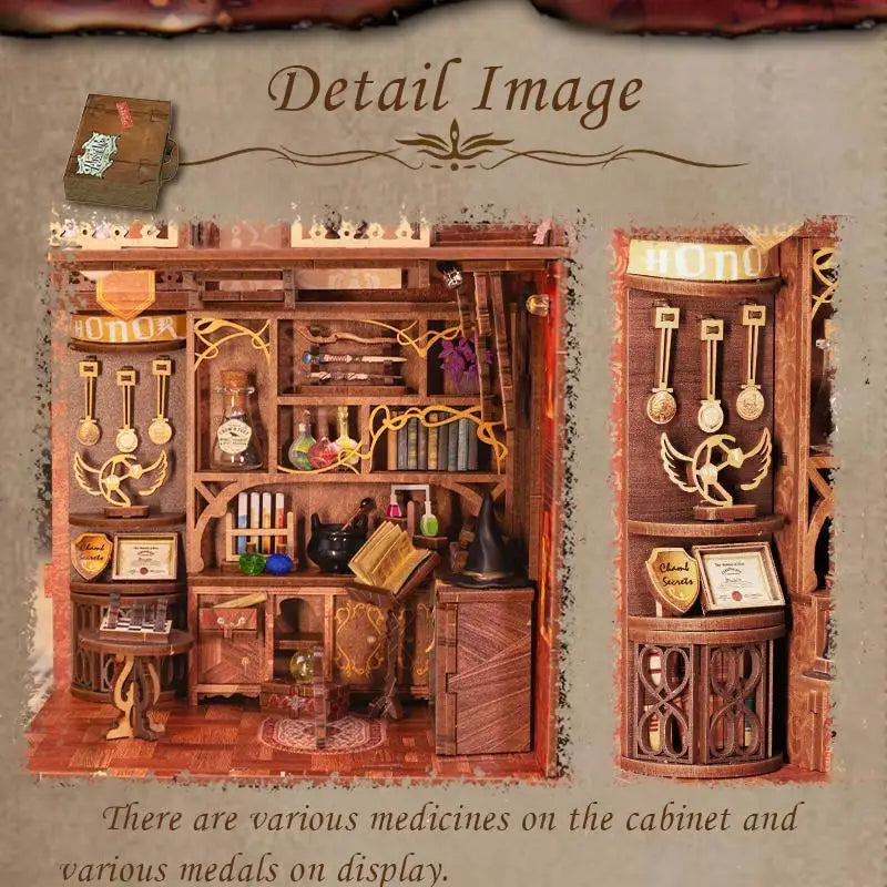 CUTEBEE DIY Book Nook Kit Miniature Dollhouse with Lights Magic Pharmacist Gift Ideas Bookshelf Insert For Birthday Gift