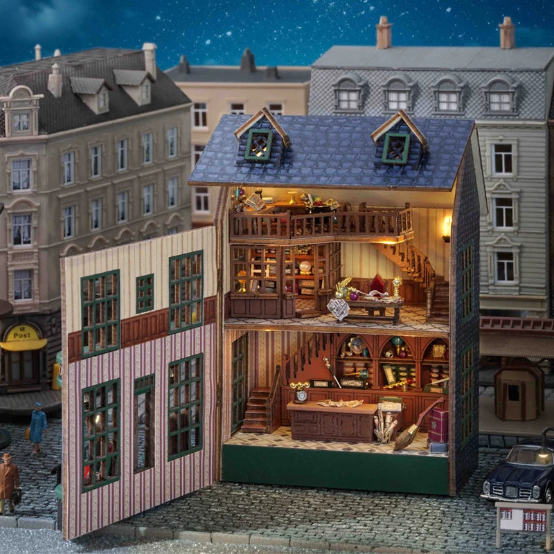 DIY Wooden Magic Shop Miniature Doll House Building Kits with Furniture Lights Garden Roombox Dollhouse for Birthday Gifts