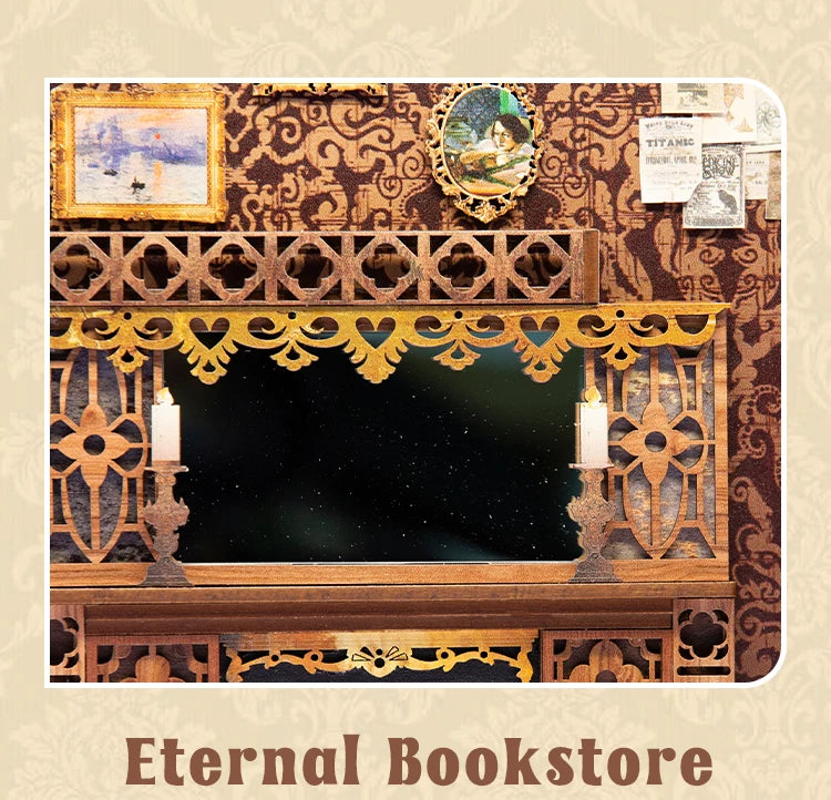 CUTEBEE Magic Book Nook Kit DIY Doll House with Light 3D Bookshelf Insert Eternal Bookstore Model Toy For Adult Birthday Gifts