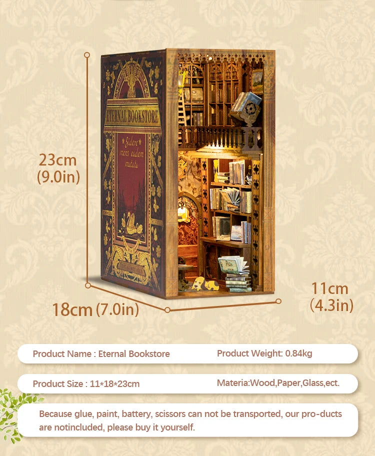 CUTEBEE Book Nook Kit DIY Doll House with LED Light Bookshelf Insert Eternal Bookstore Model Collection Series For Birthday Gift