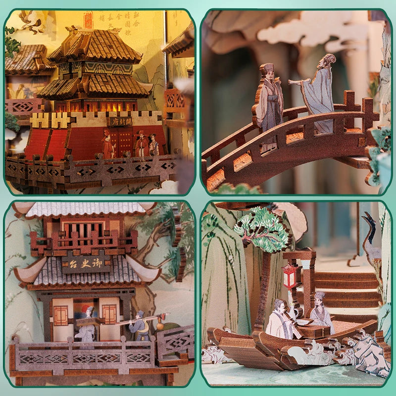 CUTEBEE Antiquity Book Nook Chinese Style Doll House Kit with Touch Light Dust Cover 3D Puzzle Toy Gift Ideas Su Dongpo's Life