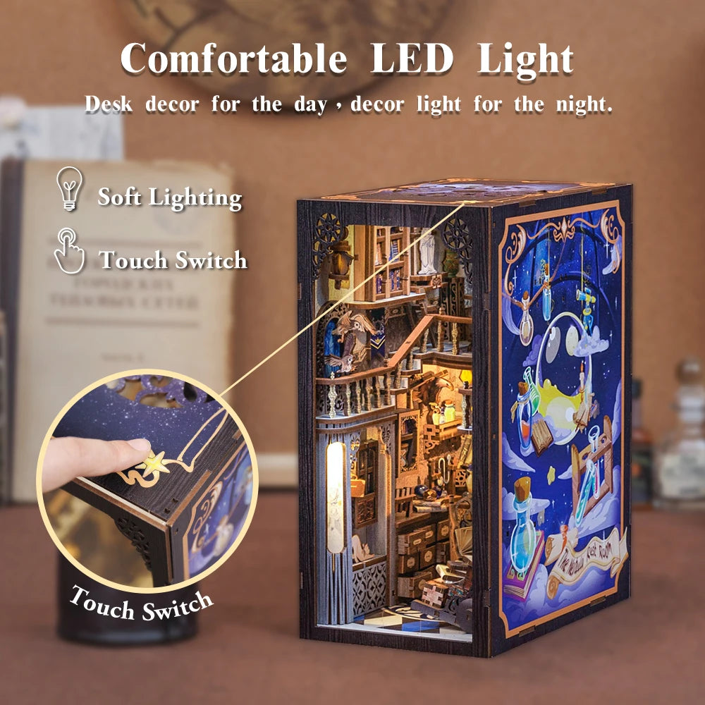 CUTEBEE DIY Book Nook Kit Miniature Dollhouse with Lights Magic Pharmacist Gift Ideas Bookshelf Insert For Birthday Gift