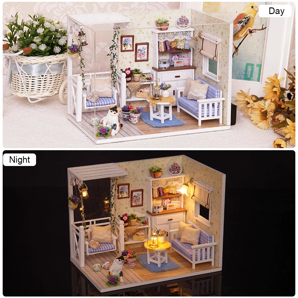 CUTEBEE Wooden Doll House 1:24 Handmade Miniature Doll House Model Building Kits Toy with Furniture For Children Adult Xmas Gift