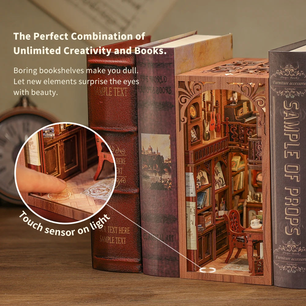 CUTEBEE Magic Book Nook Kit DIY Doll House with Light 3D Bookshelf Insert Eternal Bookstore Model Toy For Adult Birthday Gifts