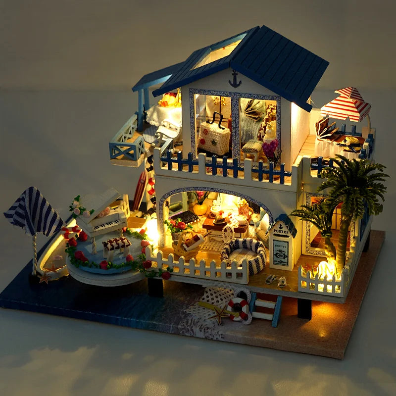 CUTEBEE-DIY Wooden Doll House Kit, Modern Miniature Dollhouse with Furniture Lights, Magic Roombox Toys, Birthday Gift