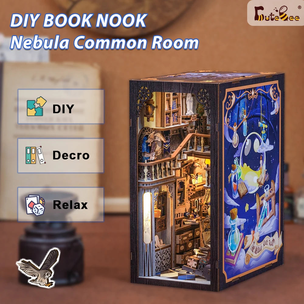 CUTEBEE Book Nook Kit DIY Doll House with LED Light Bookshelf Insert Eternal Bookstore Model Collection Series For Birthday Gift