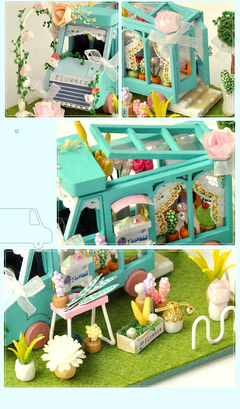 Cutebee Super Mini Wooden Doll House Mini Sakura Garden House Furniture Building Kit Toys for Children Gifts