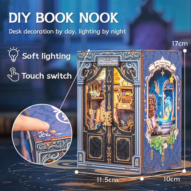 CUTEBEE DIY Book Nook Kit Miniature Dollhouse with Light Magic Bookshelf Insert Booknook Home Decoration for Craft Birthday Gift