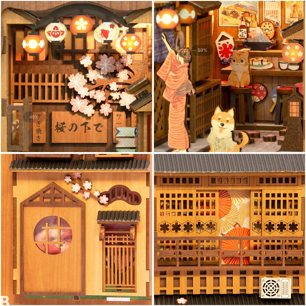 CUTEBEE Book Nook Kit DIY Doll House with LED Light Bookshelf Insert Eternal Bookstore Model Collection Series For Birthday Gift