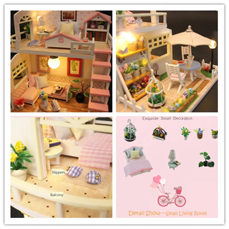 CUTEBEE Wooden Doll House 1:24 Handmade Miniature Doll House Model Building Kits Toy with Furniture For Children Adult Xmas Gift