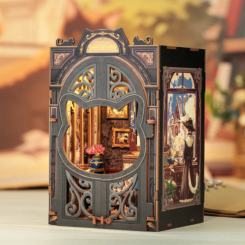 CUTEBEE Bookstore Book Nook DIY Miniature Wooden Dollhouse with Light Bookshelf Insert Kit Puzzle Assembly Model for Decor Gift