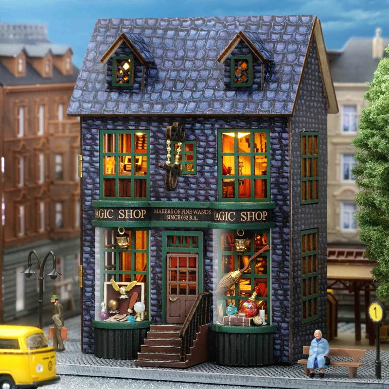 DIY Wooden Magic Shop Miniature Doll House Building Kits with Furniture Lights Garden Roombox Dollhouse for Birthday Gifts