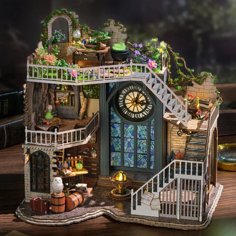 CUTEBEE DIY Wooden Dollhouse Magic Cathedral Miniature Doll House Kit with Furniture Roombox Magic Academy Toy for Birthday Gift