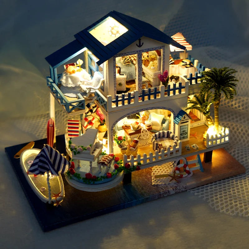 CUTEBEE-DIY Wooden Doll House Kit, Modern Miniature Dollhouse with Furniture Lights, Magic Roombox Toys, Birthday Gift