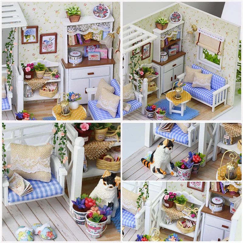 CUTEBEE Wooden Doll House 1:24 Handmade Miniature Doll House Model Building Kits Toy with Furniture For Children Adult Xmas Gift