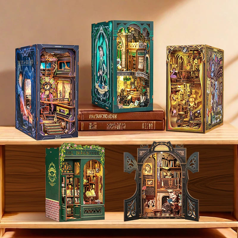 CUTEBEE Book Nook Kit DIY Doll House with LED Light Bookshelf Insert Eternal Bookstore Model Collection Series For Birthday Gift