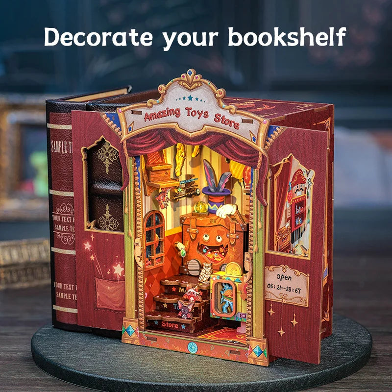 CUTEBEE DIY Book Nook Kit Miniature Dollhouse with Light Magic Bookshelf Insert Booknook Home Decoration for Craft Birthday Gift