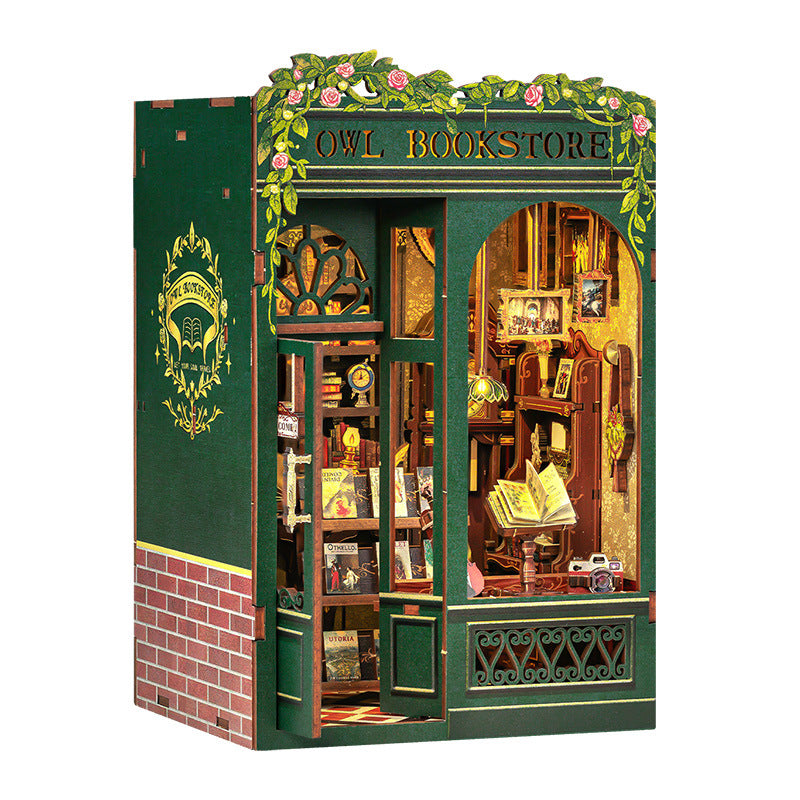 CUTEBEE DIY Book Nook Kit Miniature Dollhouse with Light Wooden Bookshelf Insert Retro Booknook Decor for Gifts Bookshop Series