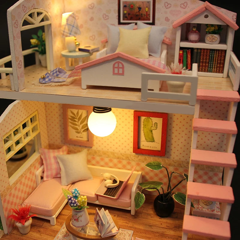 CUTEBEE Wooden Doll House 1:24 Handmade Miniature Doll House Model Building Kits Toy with Furniture For Children Adult Xmas Gift